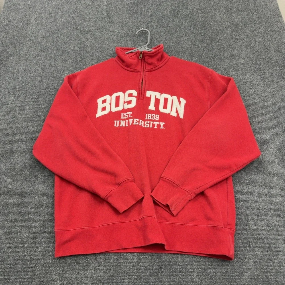Boston University Blue 84 Quarter Zip Pullover L Red Cotton Blend Mock Neck Gorp